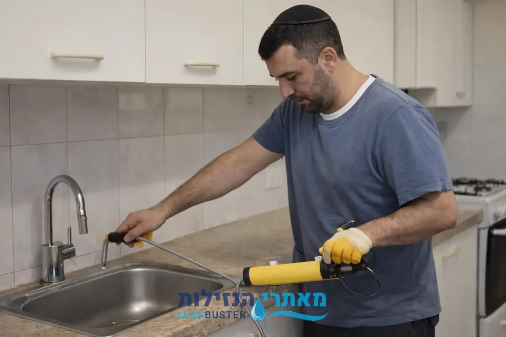 איתור נזילה במטבח בגז